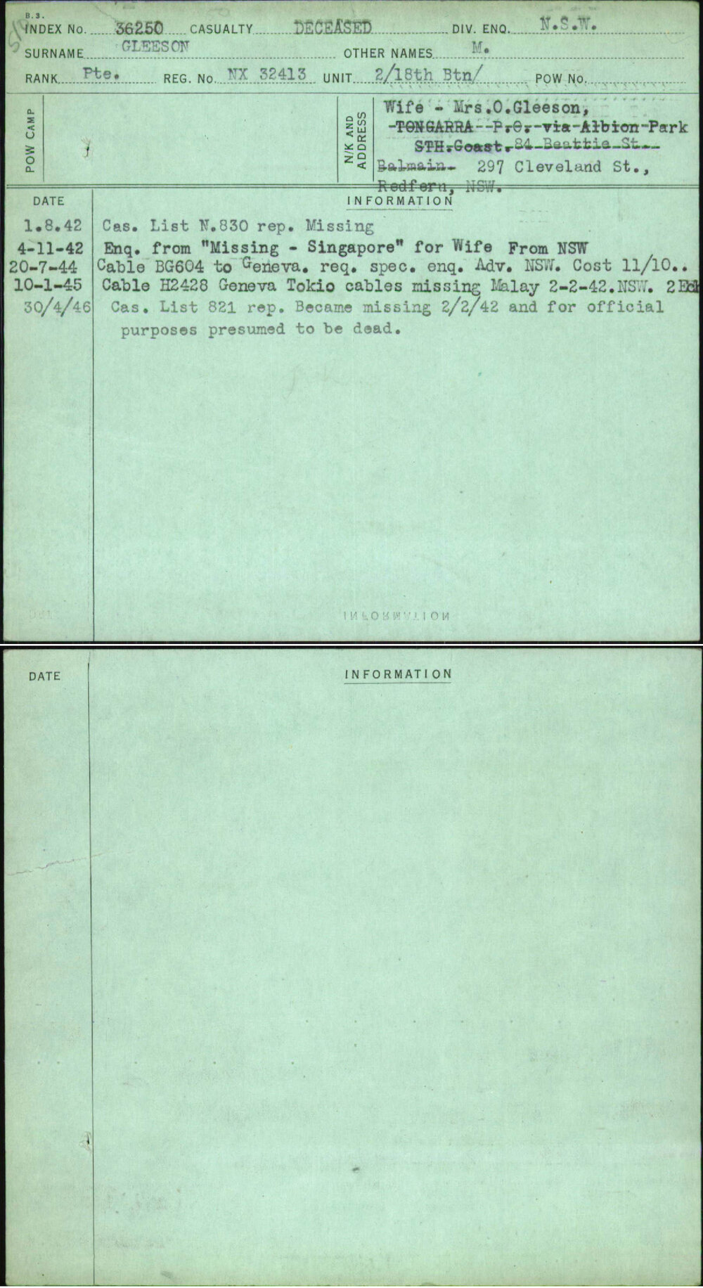Gleeson, M, NX32413