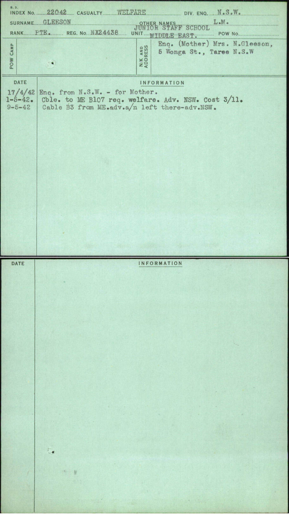 Gleeson, L M, NX24438