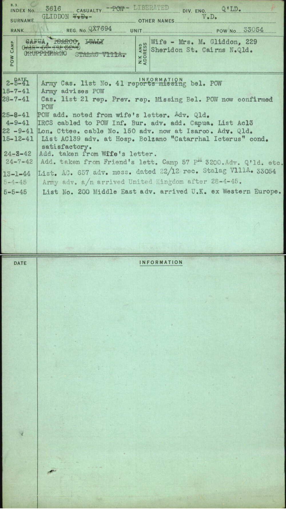 Gliddon, V D, QX7694