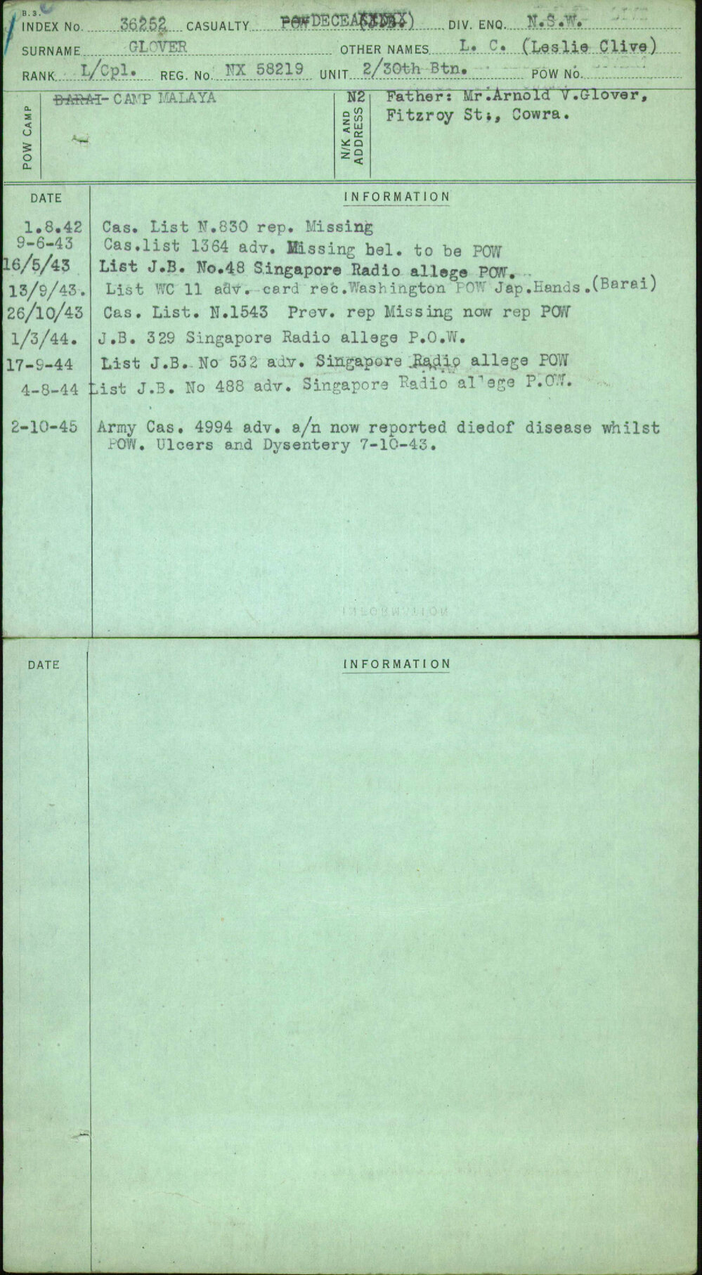 Glover, L C (Leslie Clive), NX58219