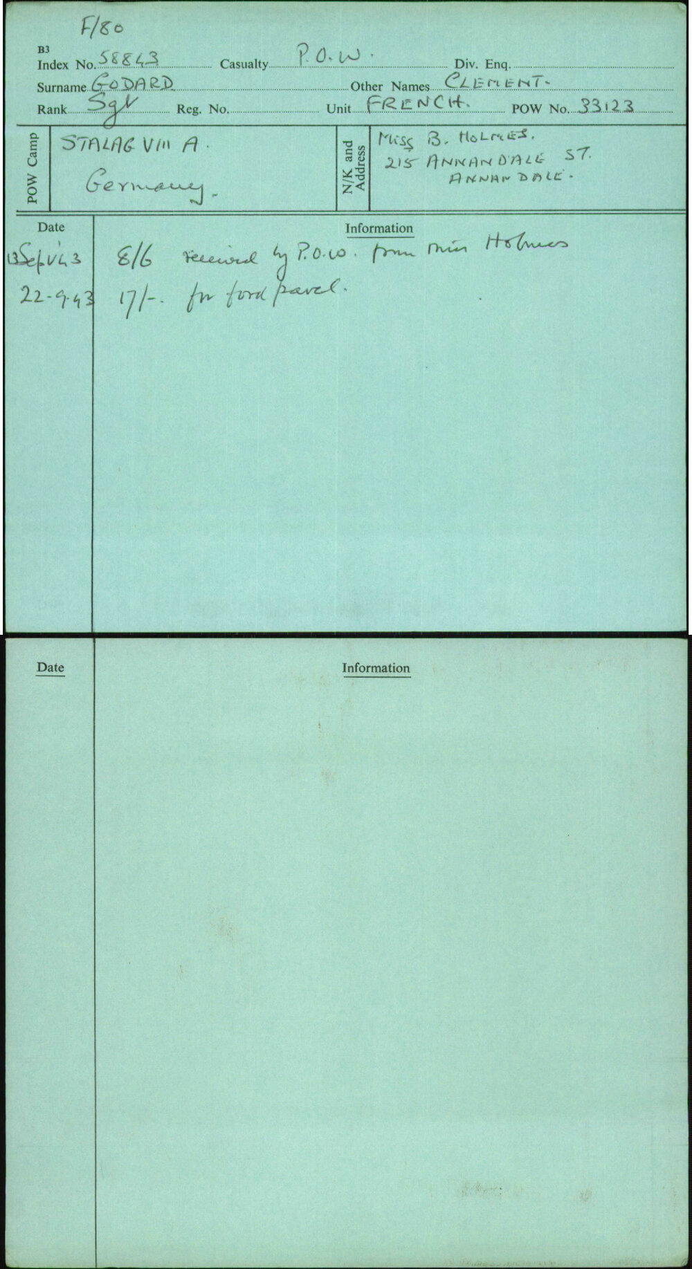 Godard, Clement, [No Service Number]