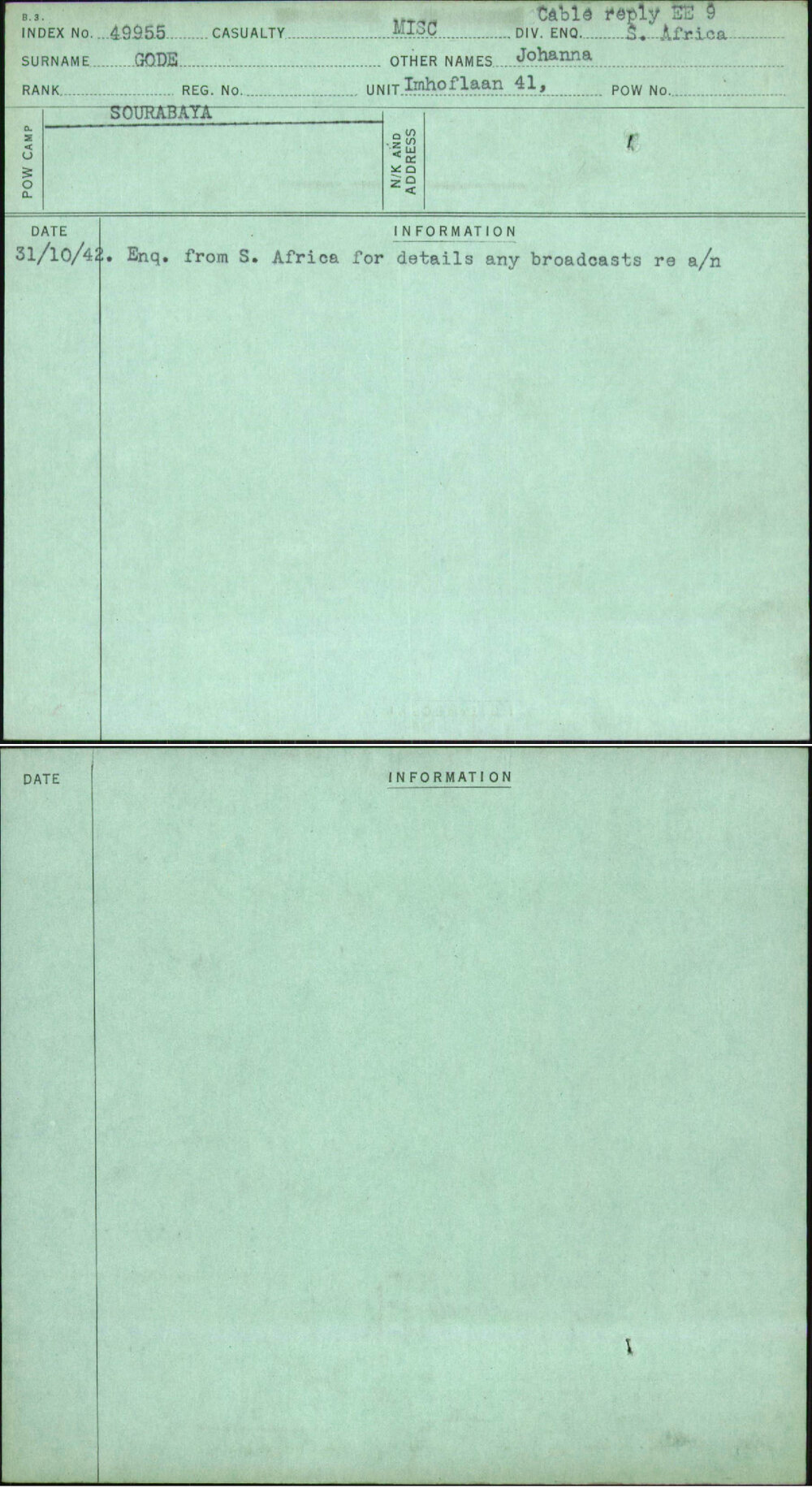 Gode, Johanna, [No Service Number]