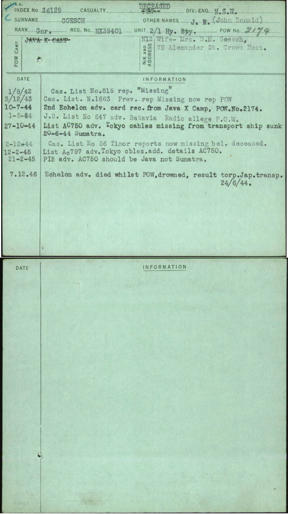 Goesch, J R (John Ronald), NX39401