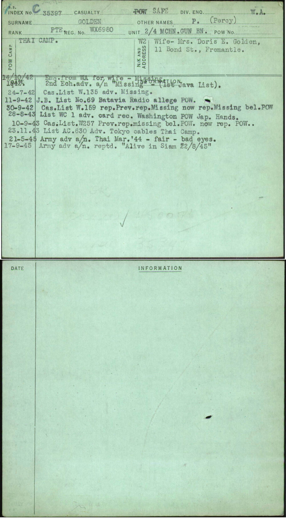 Golden, P (Percy), WX6980