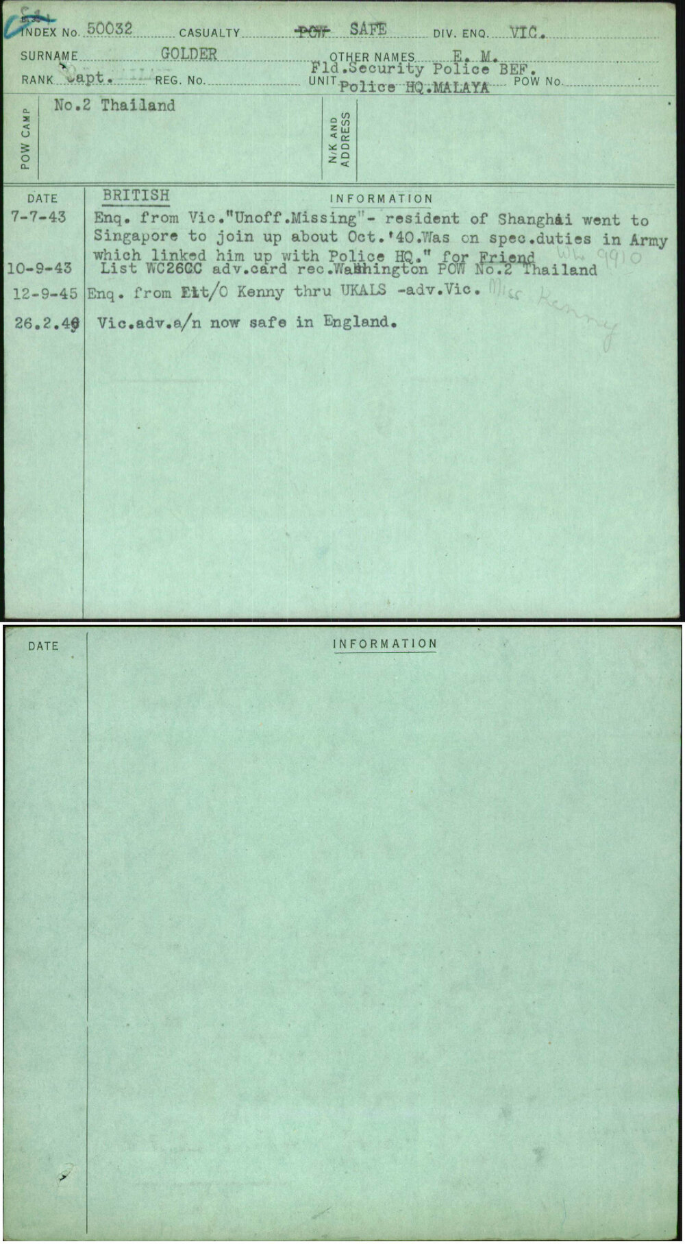 Golder, E M, [No Service Number]