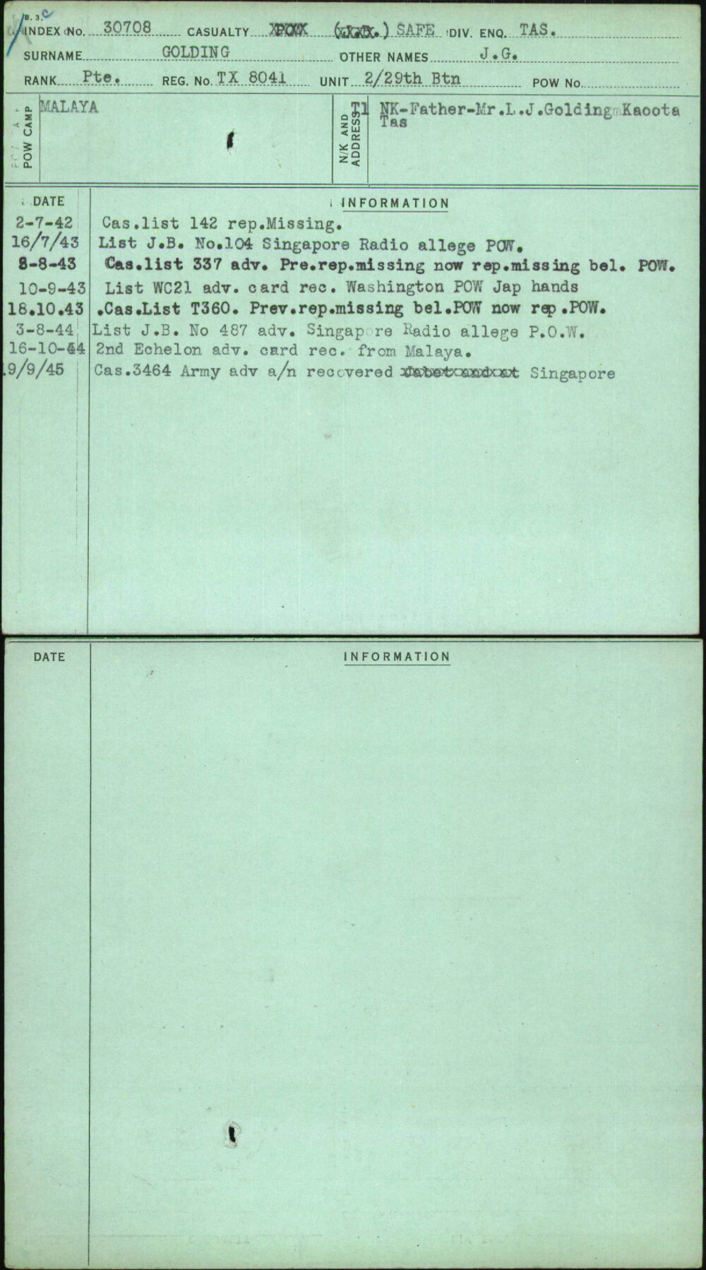 Golding, J G, TX8041