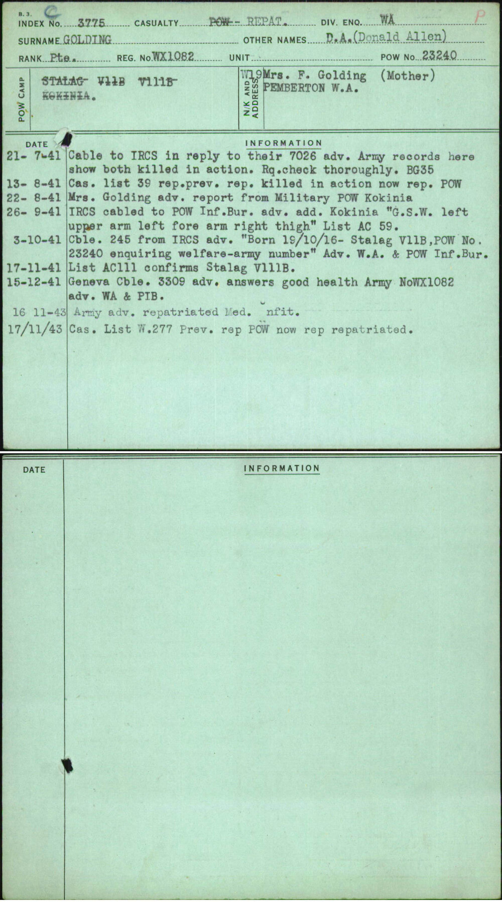 Golding, D A (Donald Allen), WX1082