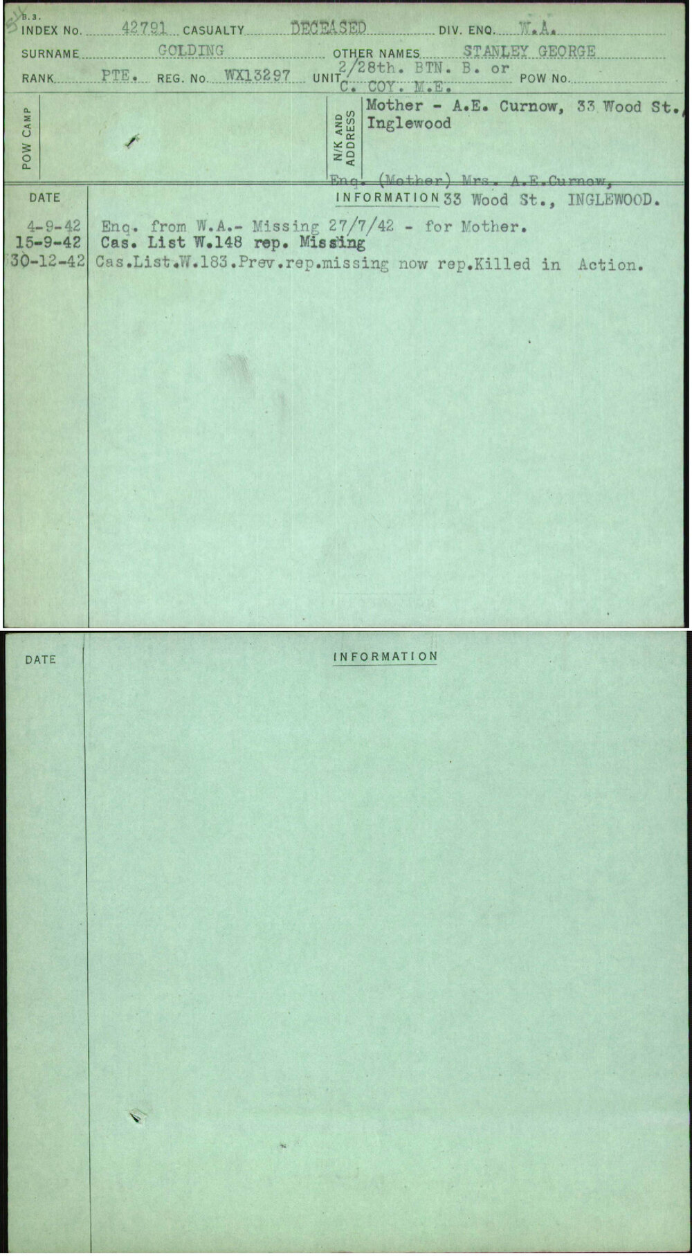 Golding, Stanley George, WX13297