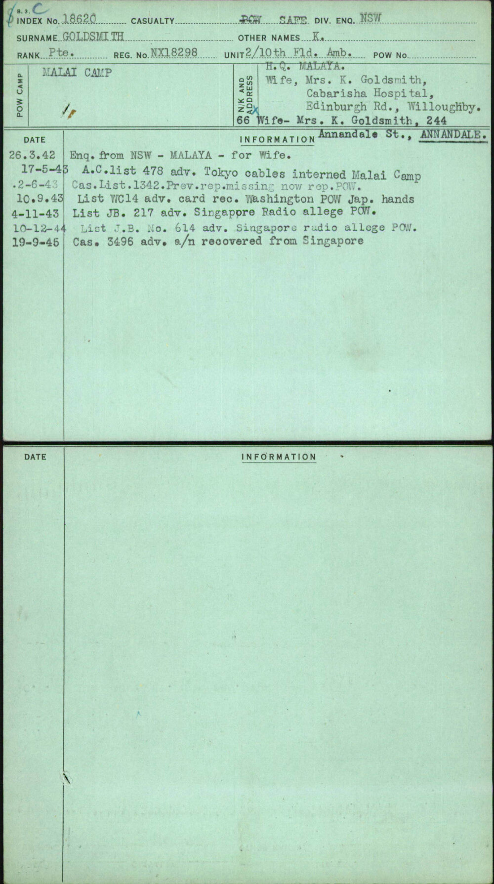 Goldsmith, K, NX18298