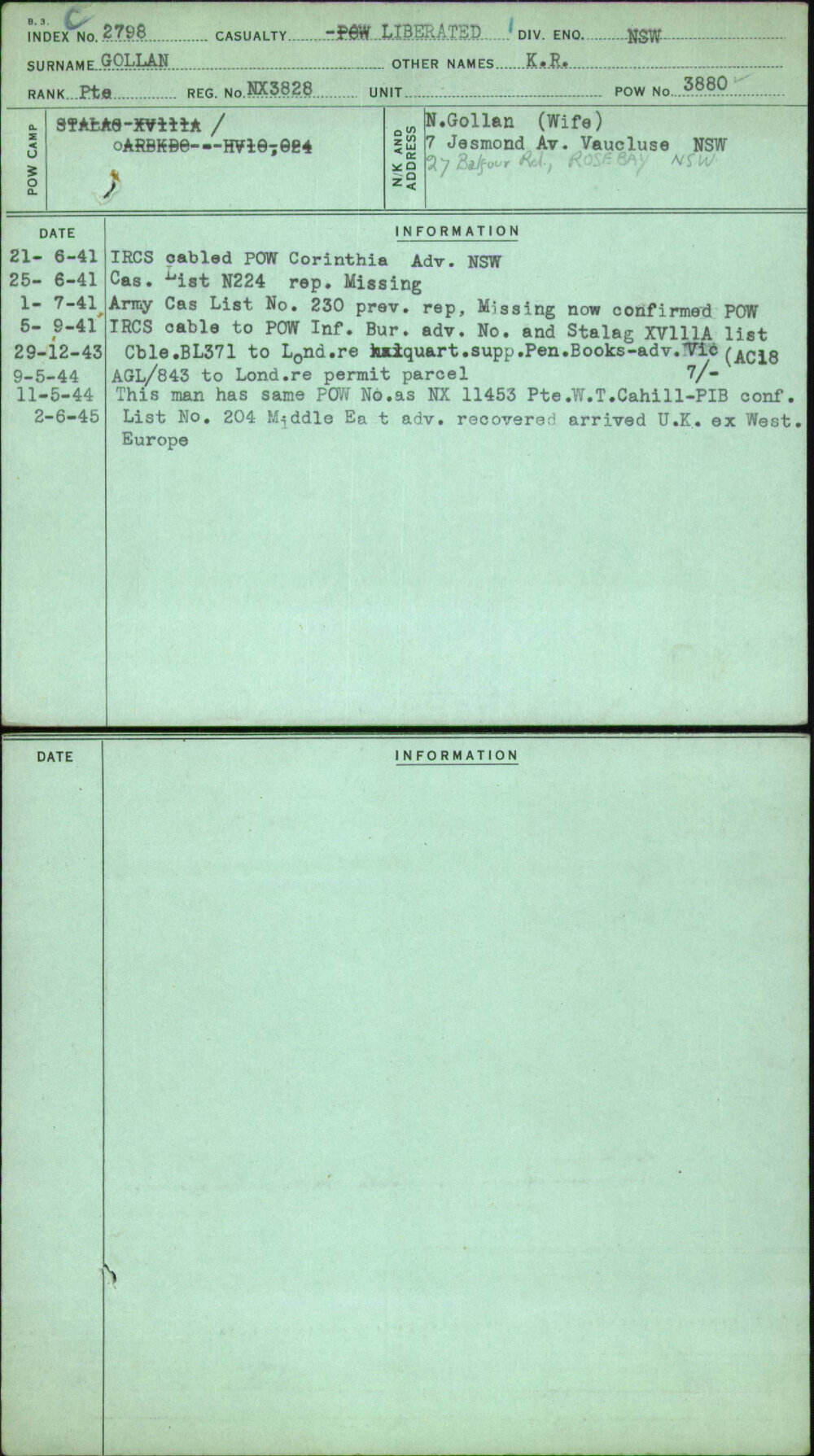 Gollan, K R, NX3828