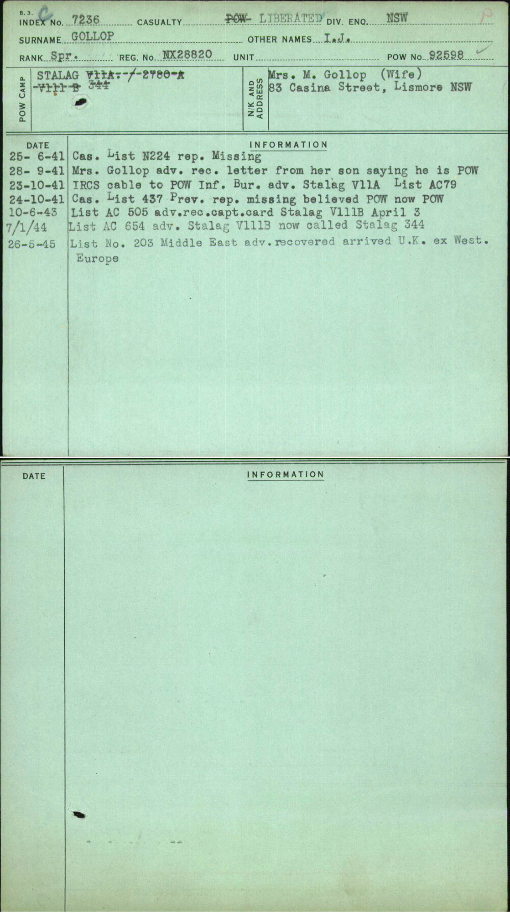 Gollop, I J, NX28820