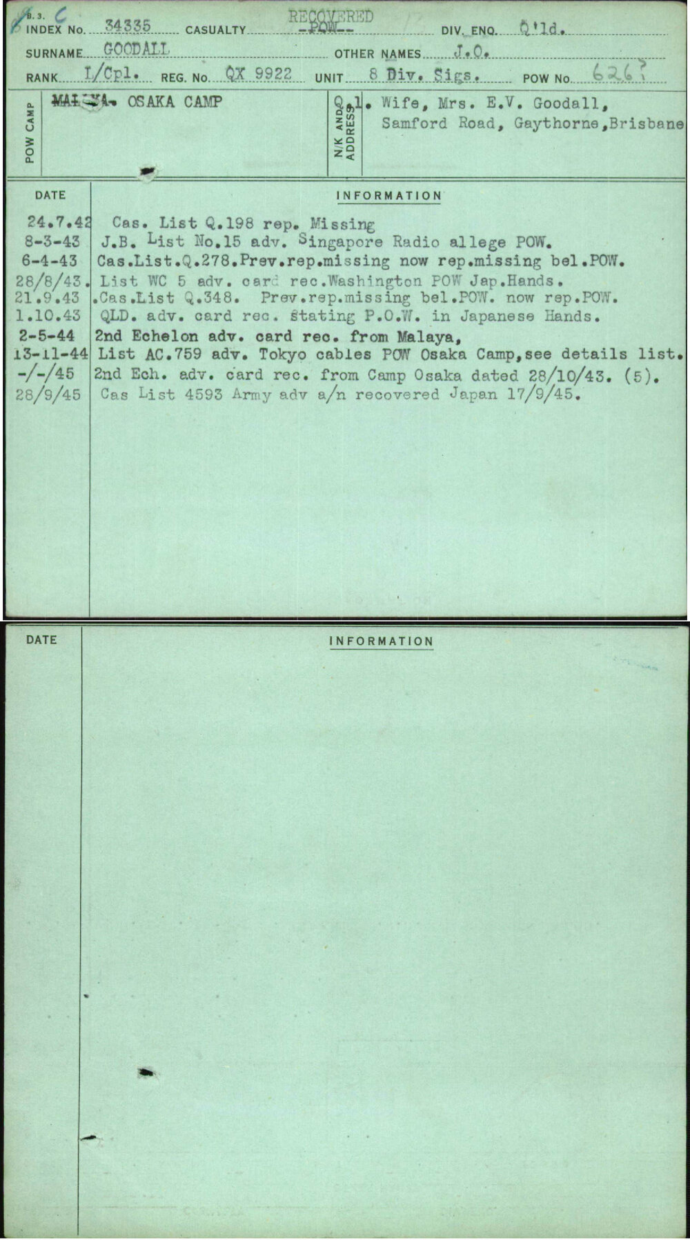 Goodall, J O, QX9922