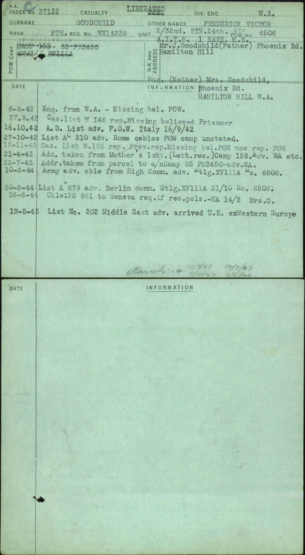 Goodchild, Frederick Victor, WX14339