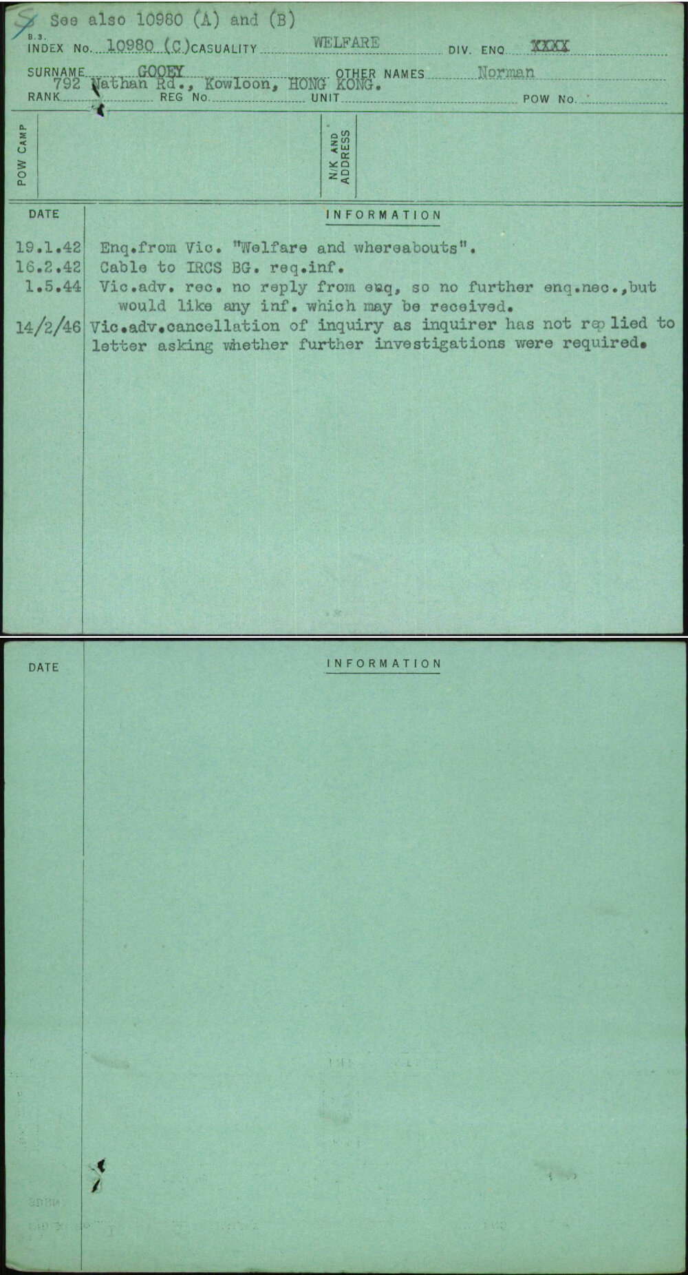 Gooey, Norman, [No Service Number]