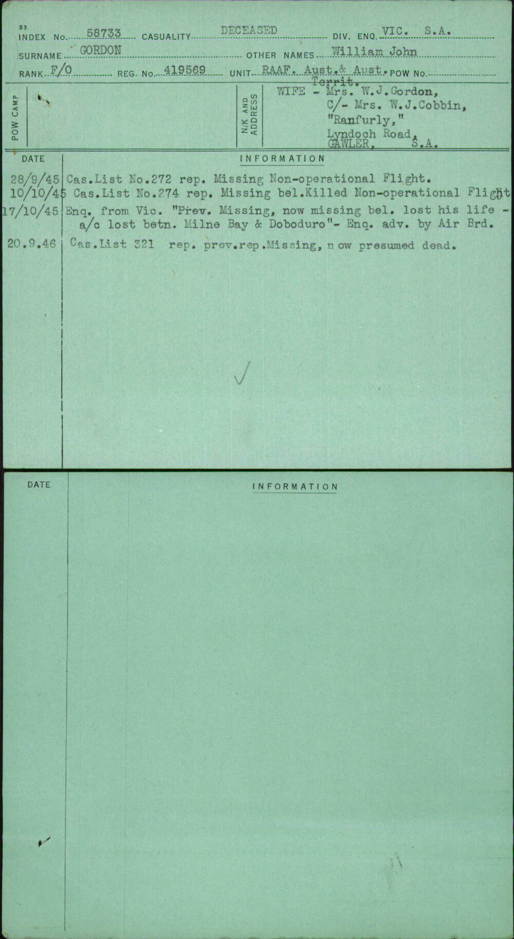 Gordon, William John, 419569