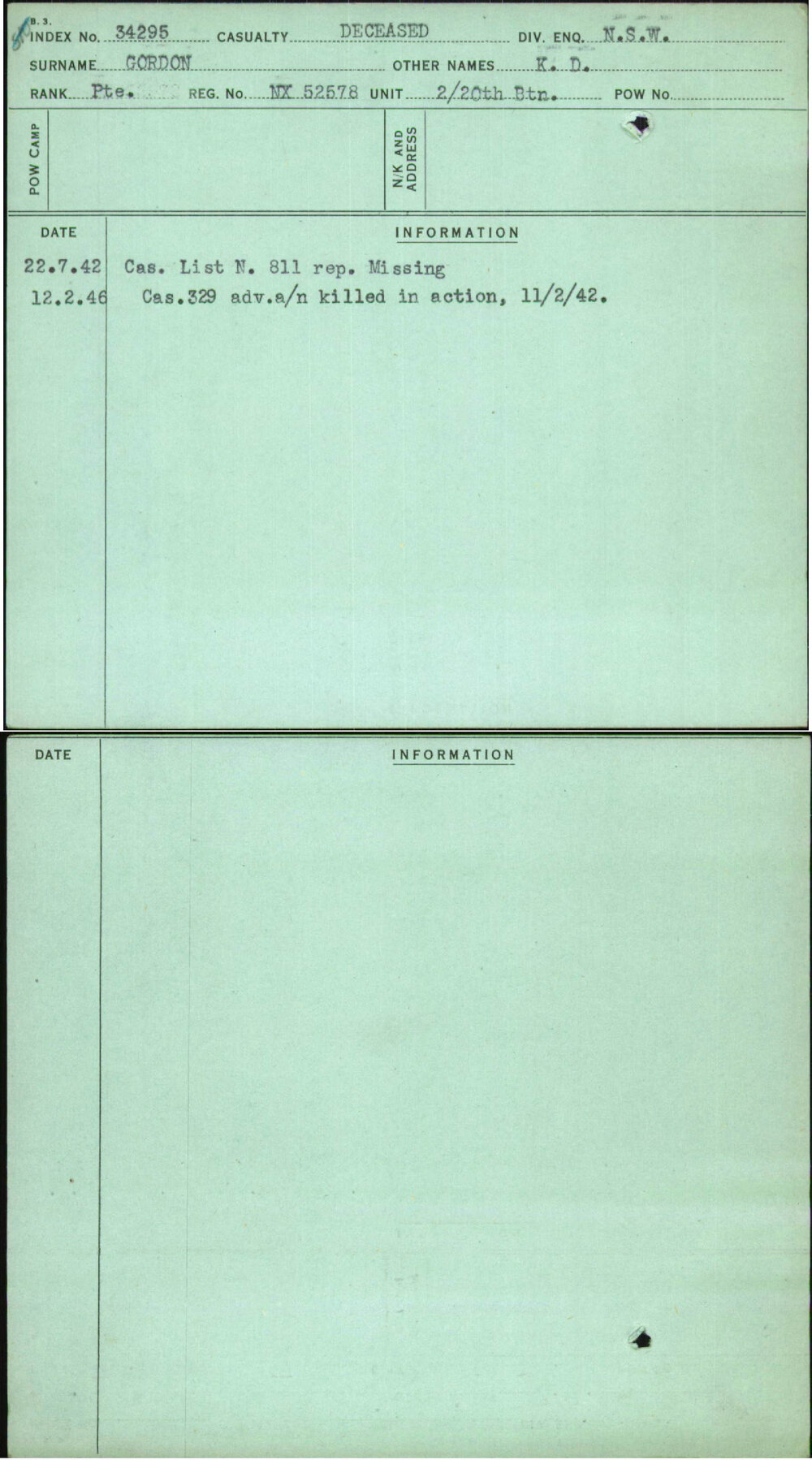 Gordon, K D, NX52578