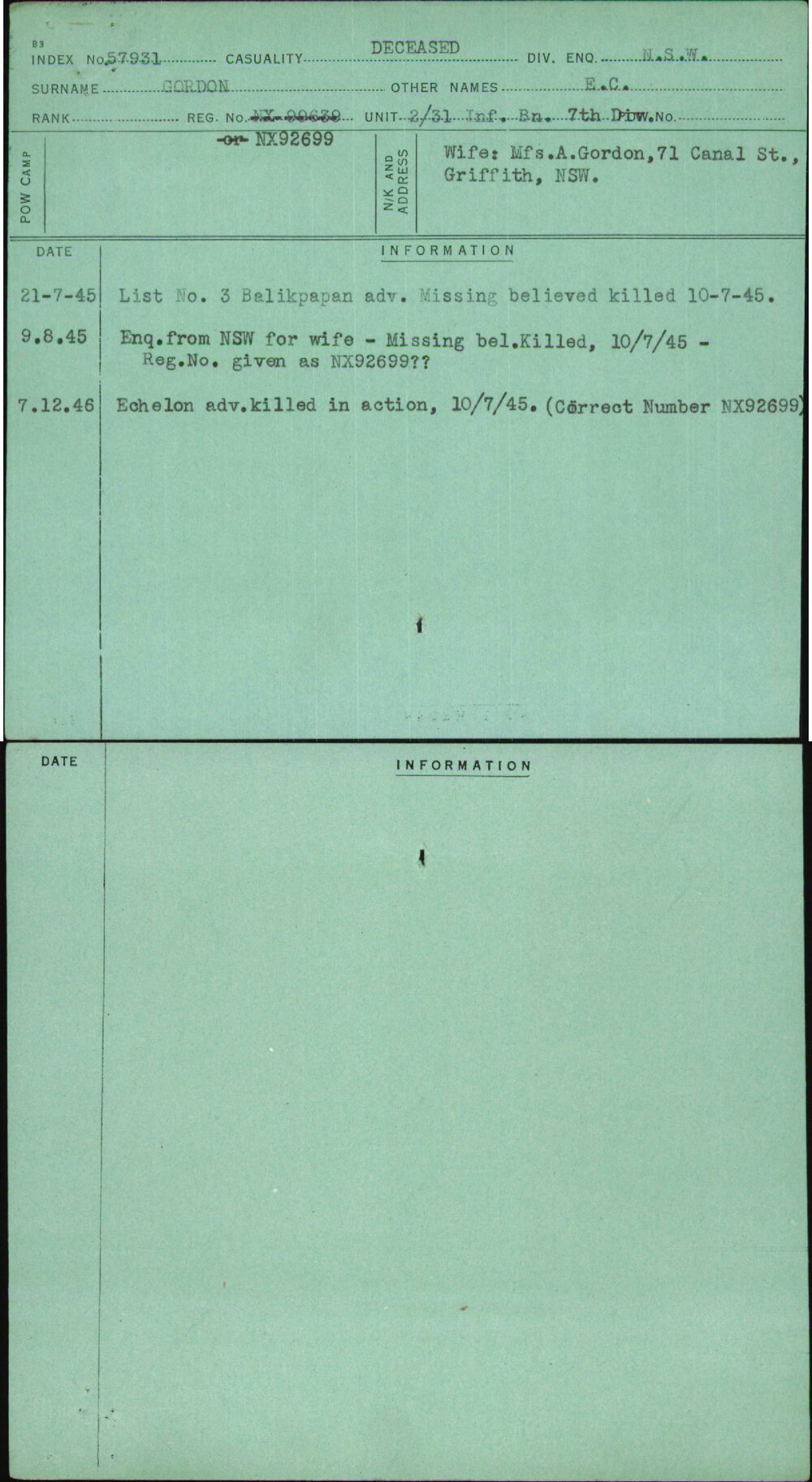 Gordon, E C, NX92699