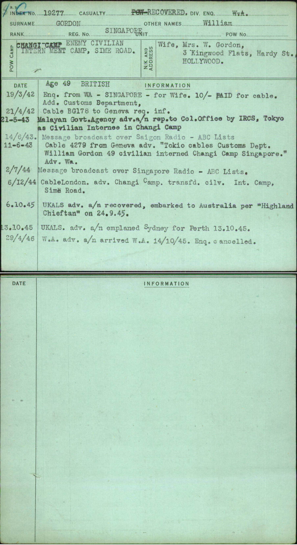 Gordon, William, Singapore