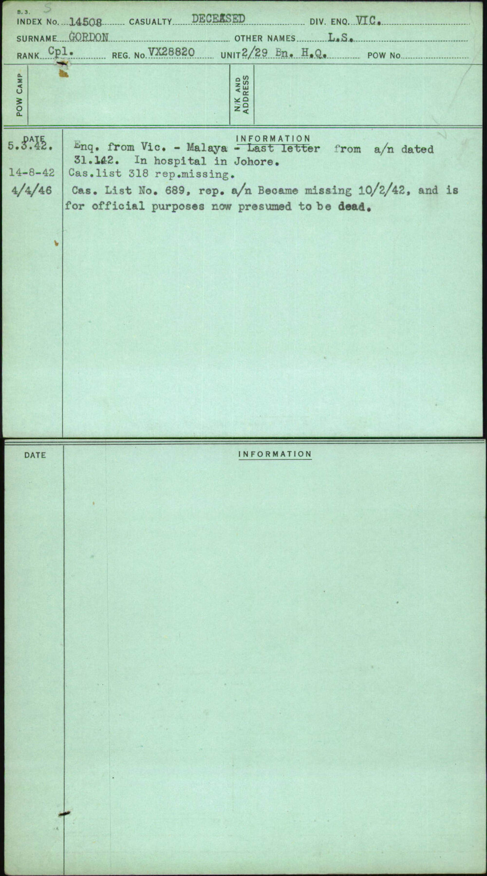 Gordon, L S, VX28820