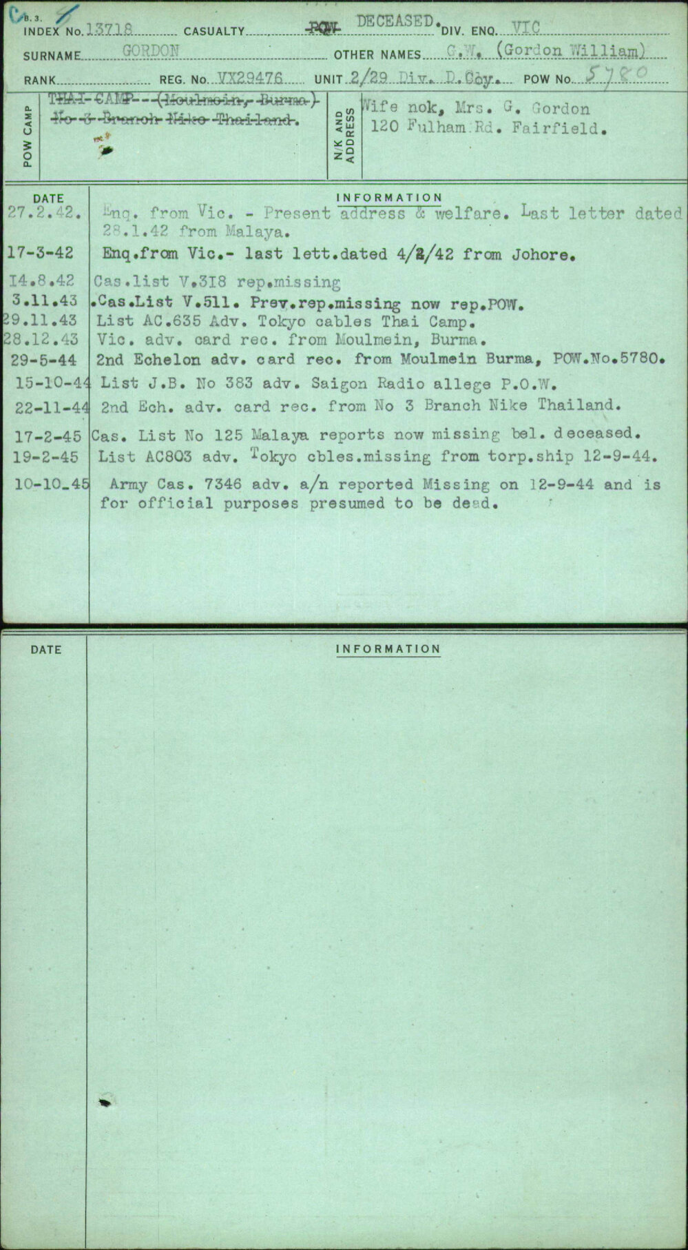 Gordon, G W (Gordon William), VX29476