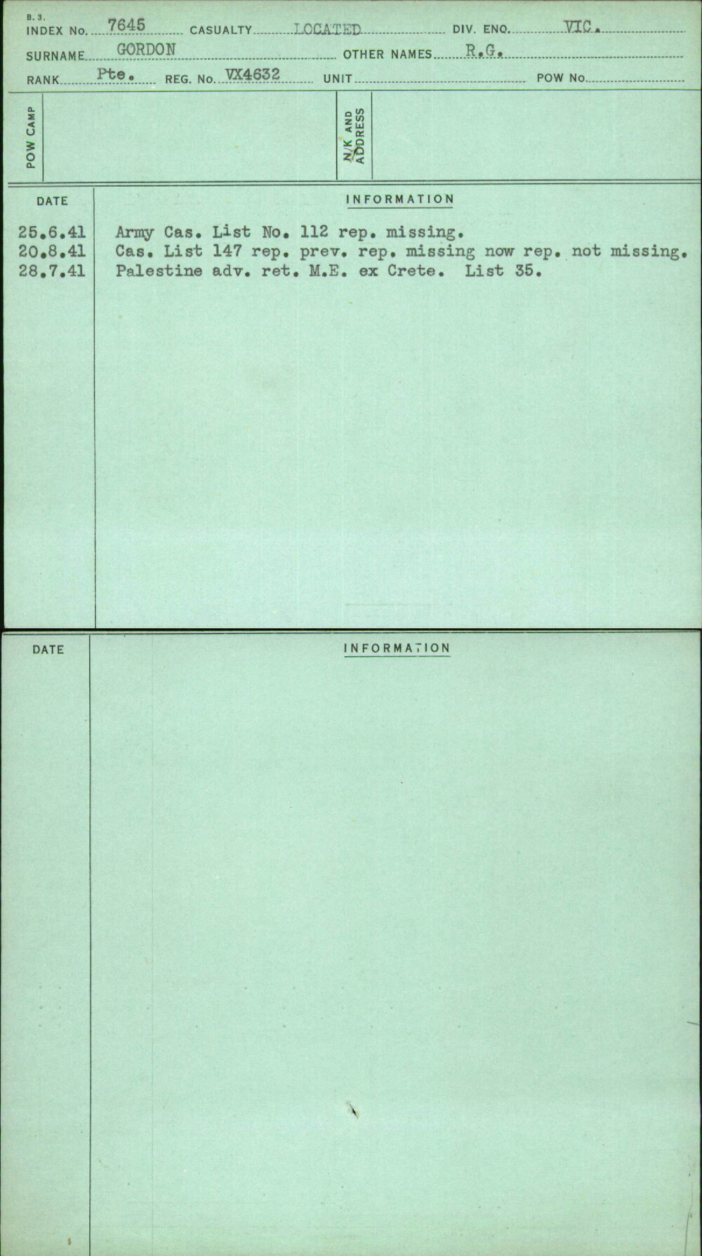 Gordon, R G, VX4632