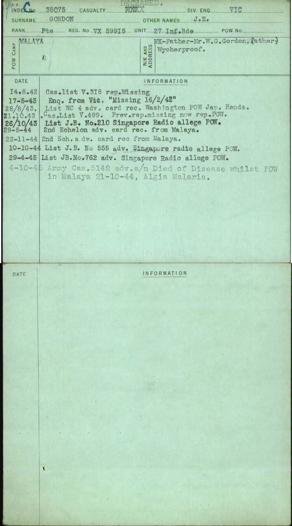 Gordon, J E, VX59915
