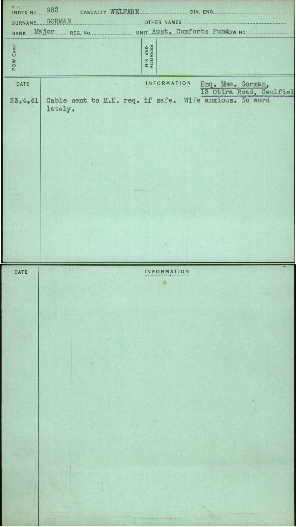 Gorman, [No Given Name], [No Service Number]