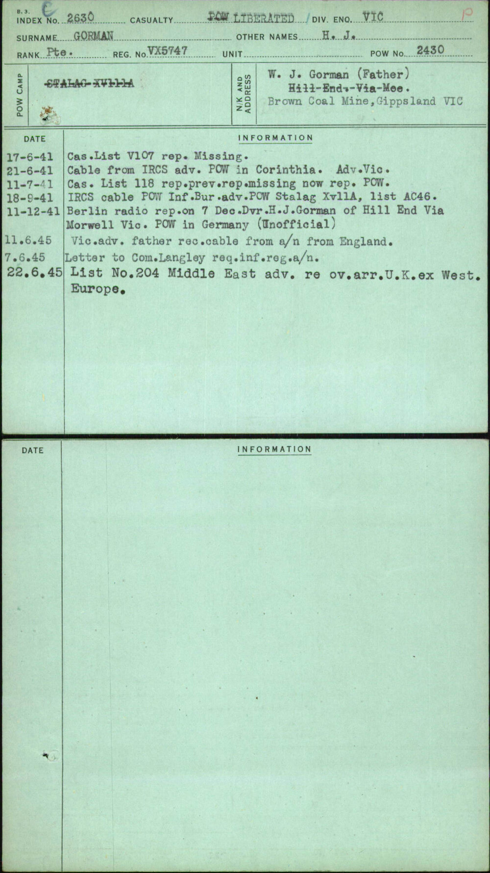 Gorman, H J, VX5747