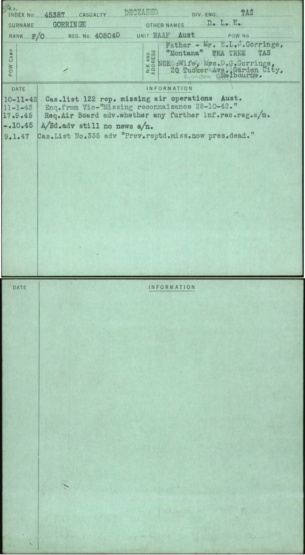 Gorringe, D L E, 408040