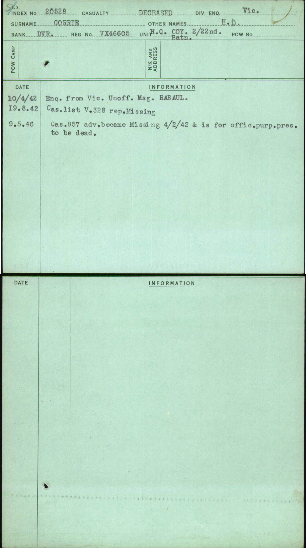 Gorrie, H D, VX46605