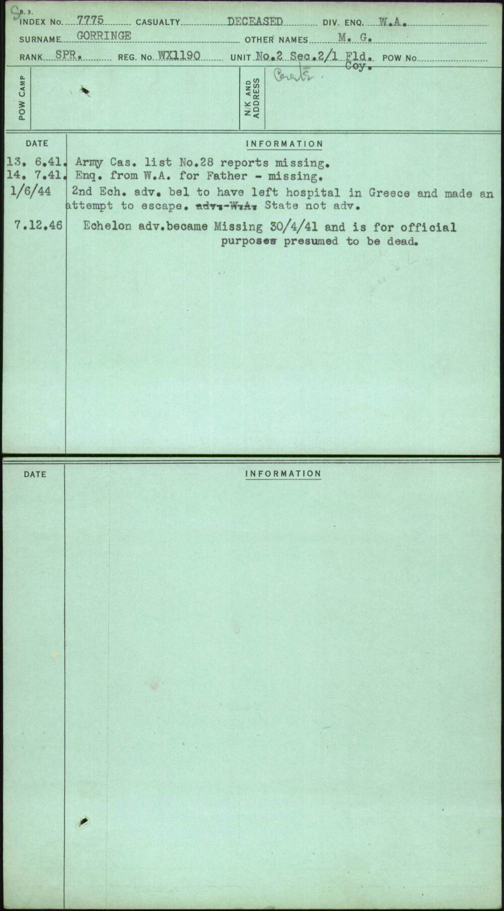 Gorringe, M G, WX1190