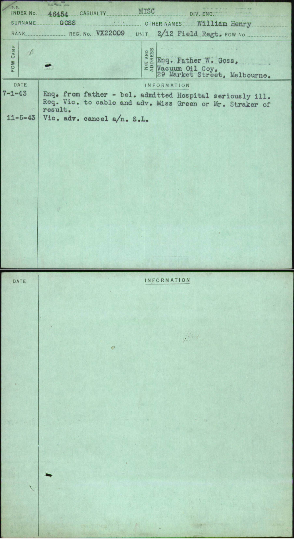 Goss, William Henry, VX22009