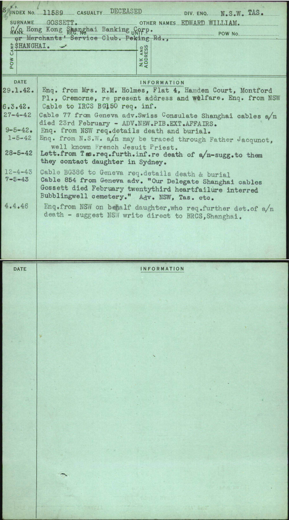Gossett, Edward William, [No Service Number]