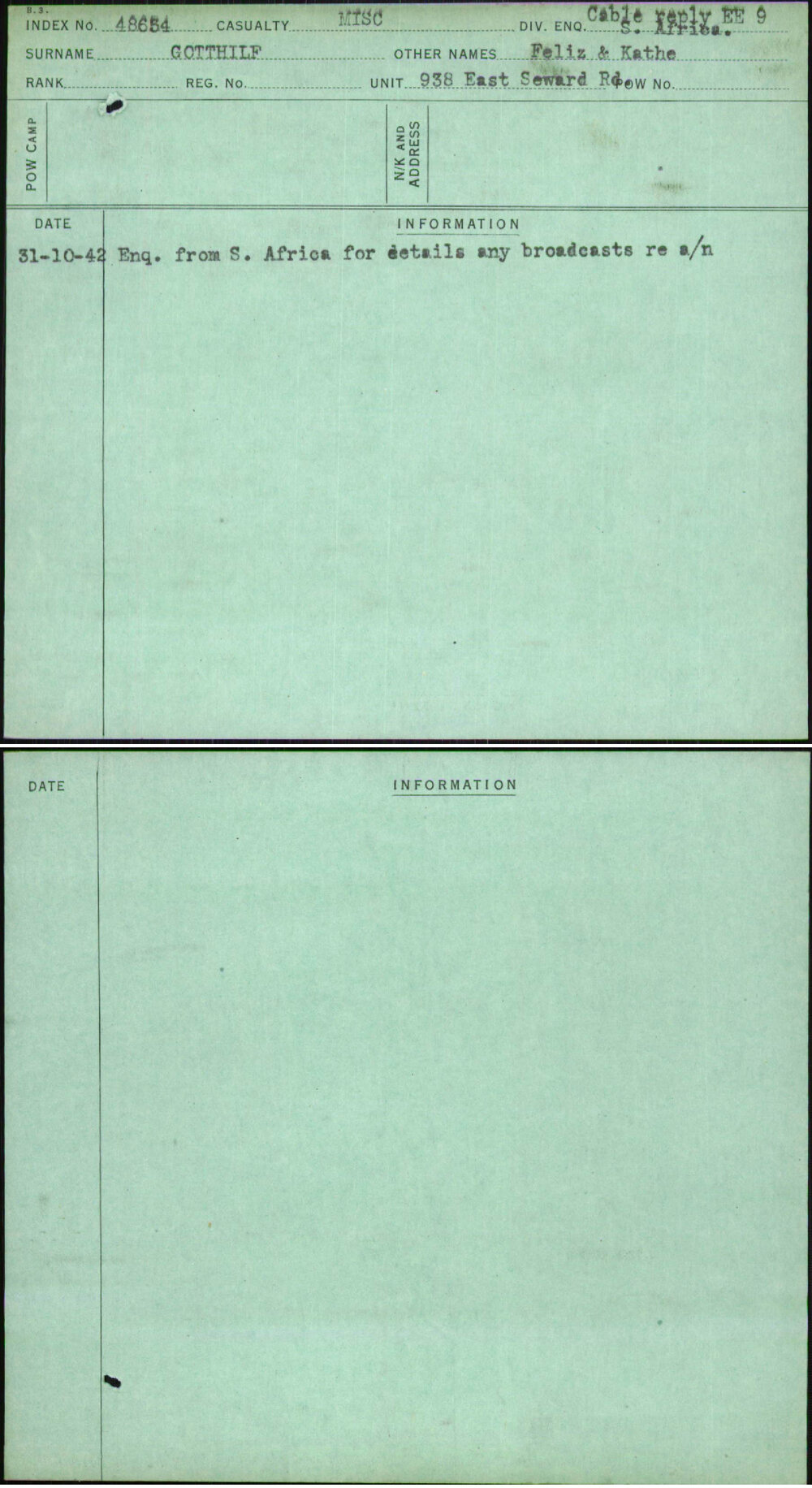 Gotthilf, Feliz &amp; Kathe, [No Service Number]