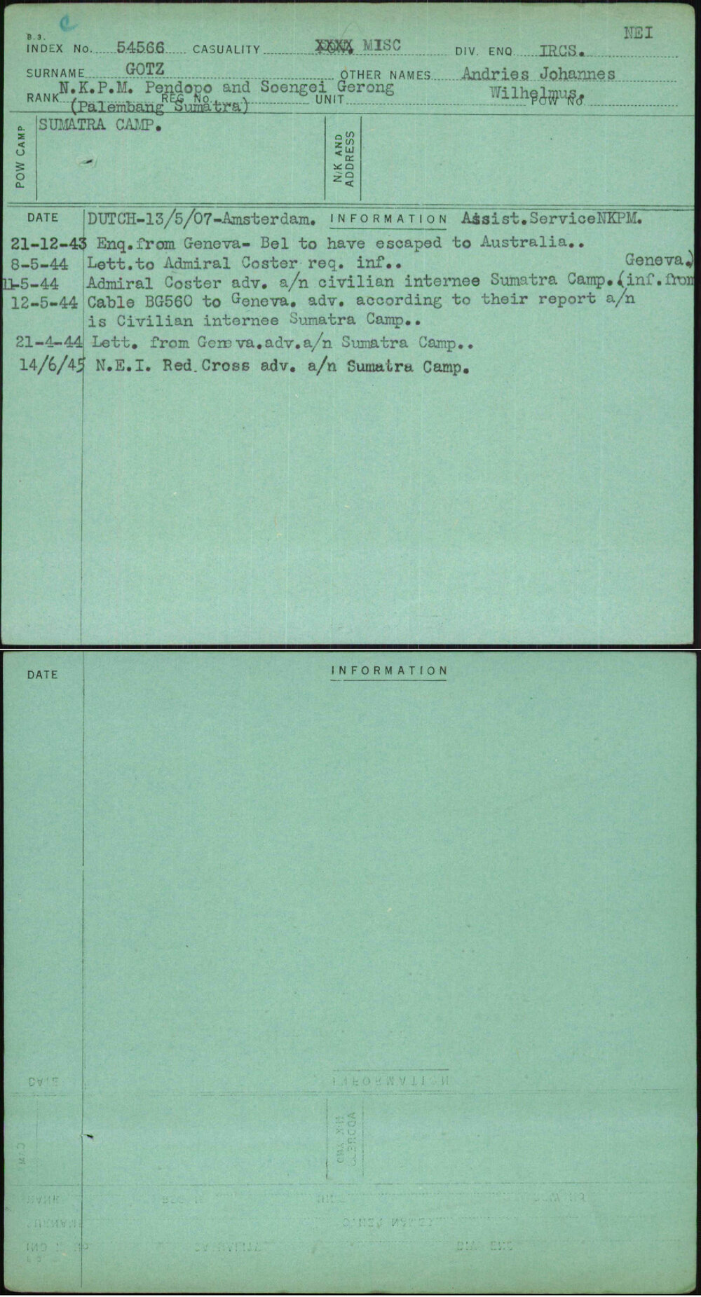 Gotz, Andries Johannes, [No Service Number]