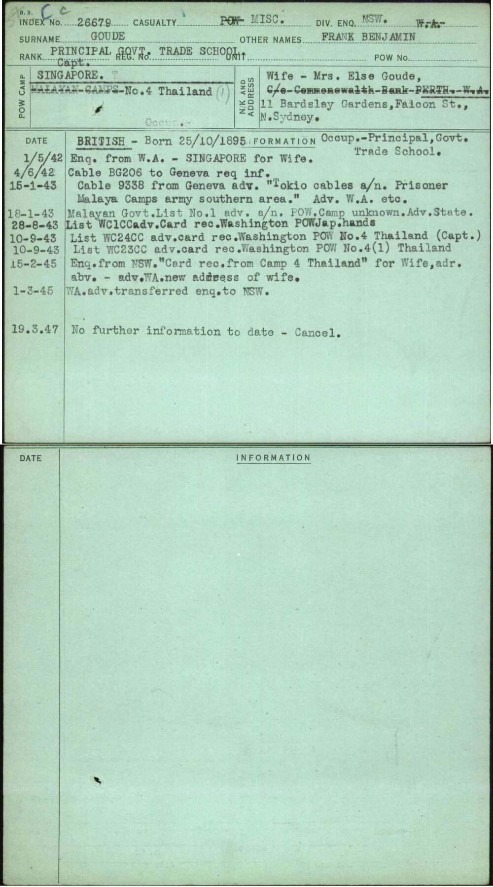 Goude, Frank Benjamin, [No Service Number]