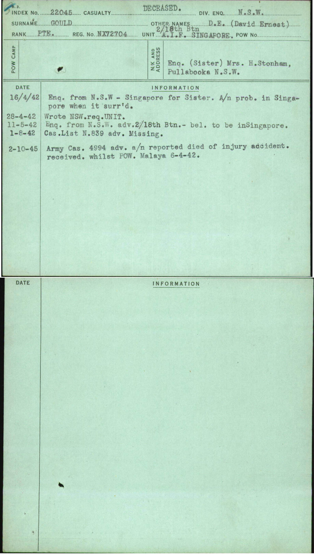 Gould, D E (David Ernest), NX72704