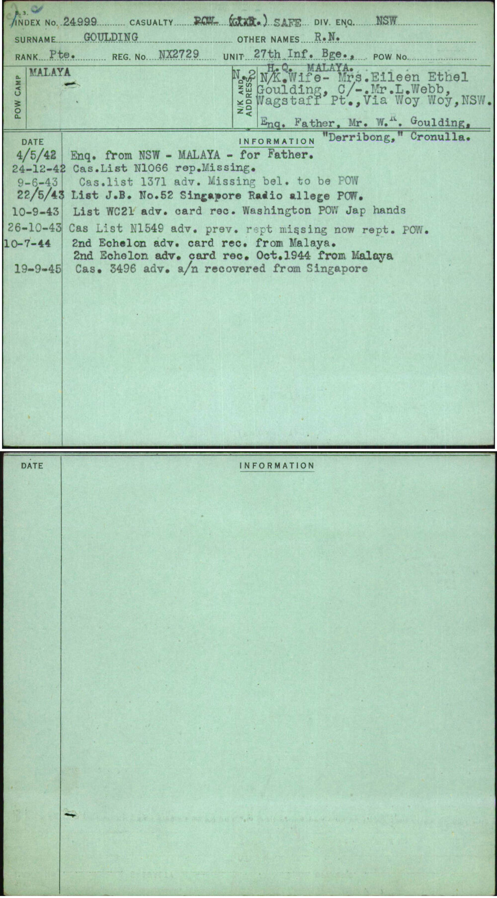 Goulding, R N, NX2729