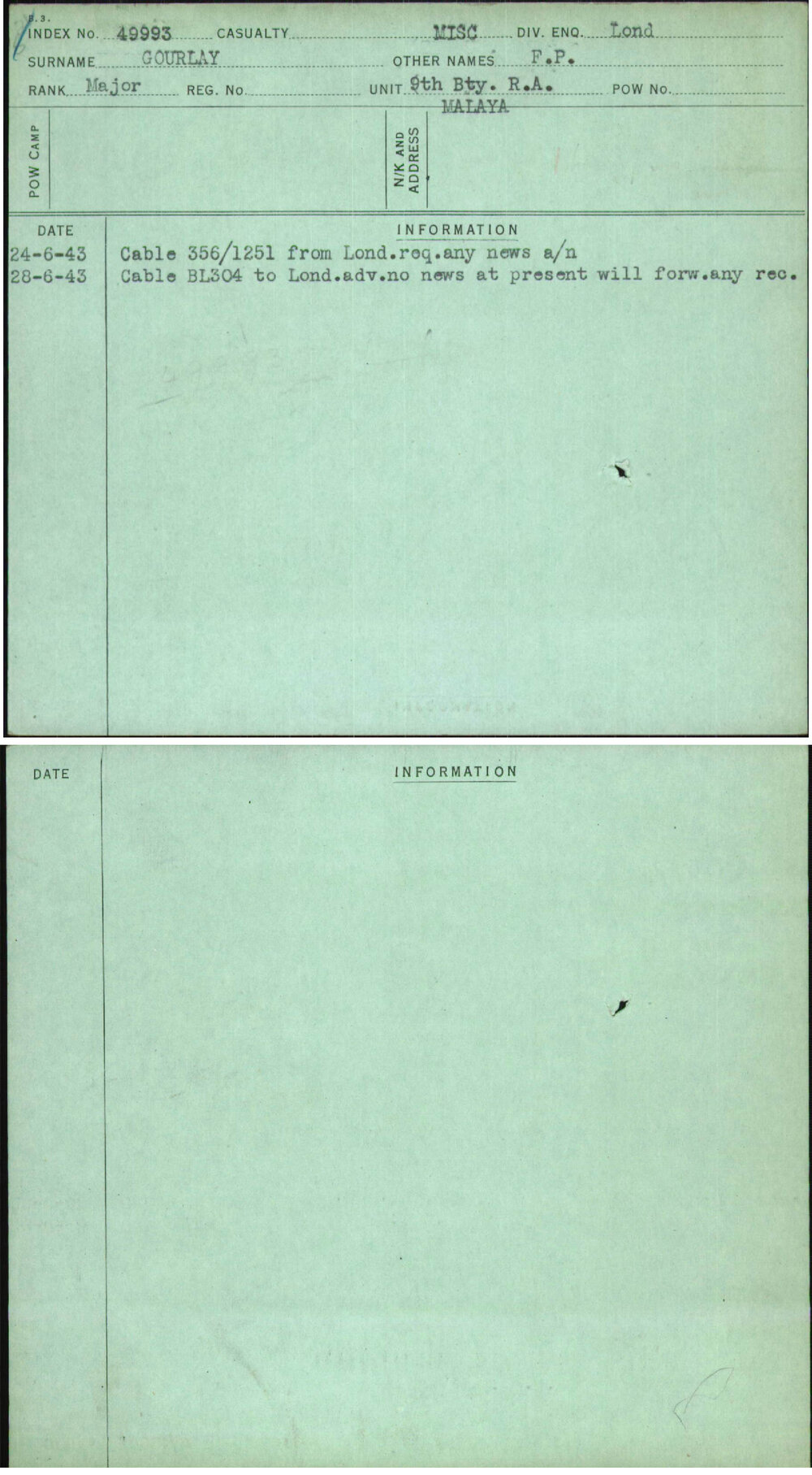 Gourlay, F P, [No Service Number]