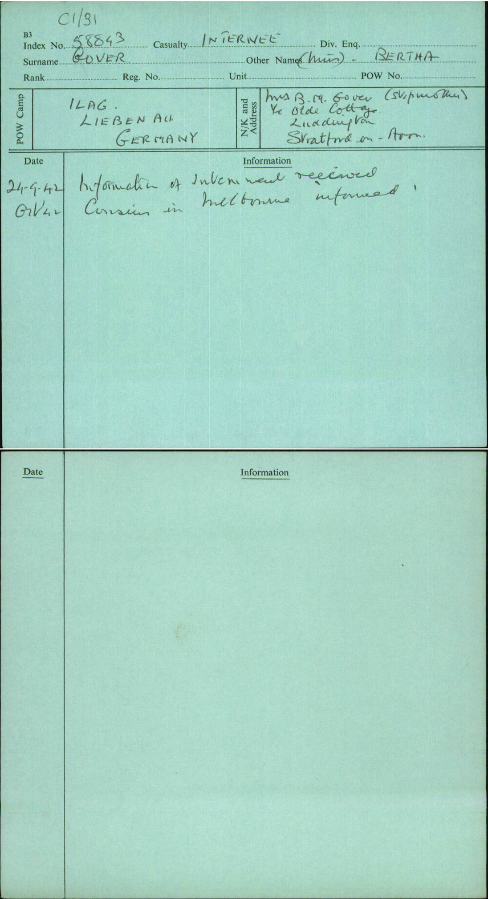 Gover, Bertha, [No Service Number]