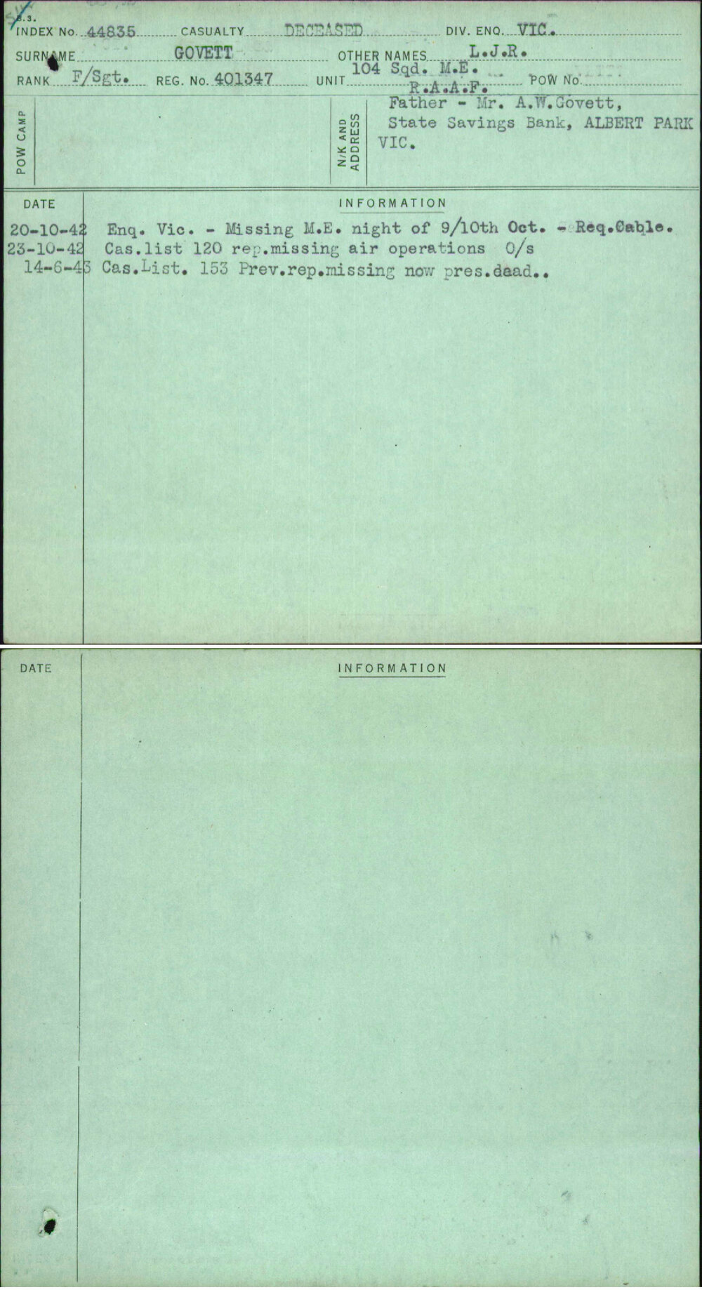 Govett, L J R, 401347