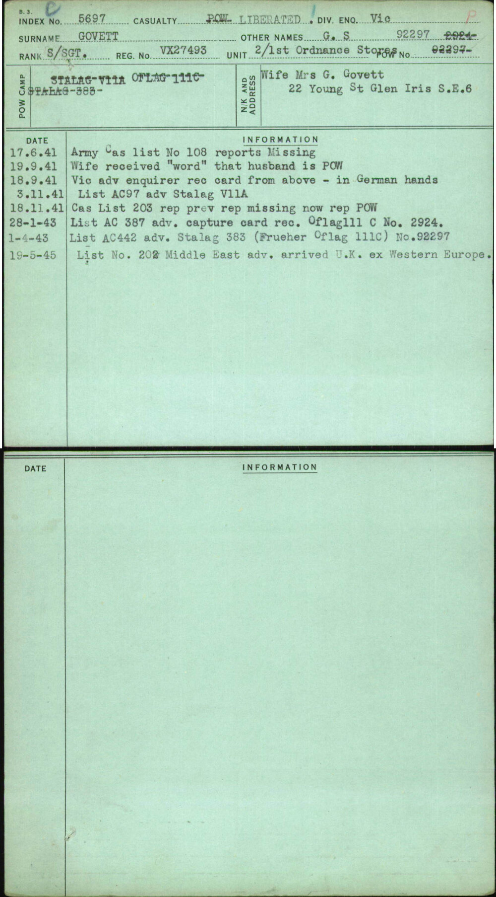 Govett, G S, VX27493