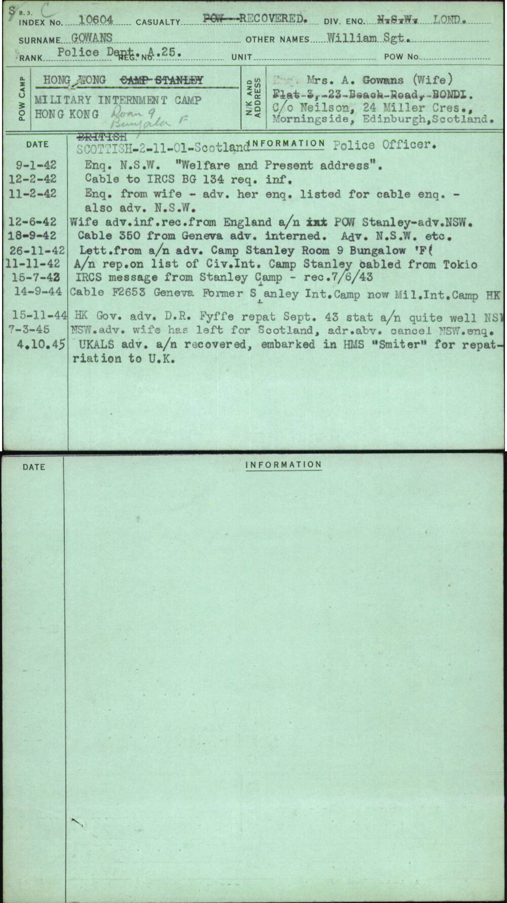 Gowans, William Sgt, [No Service Number]