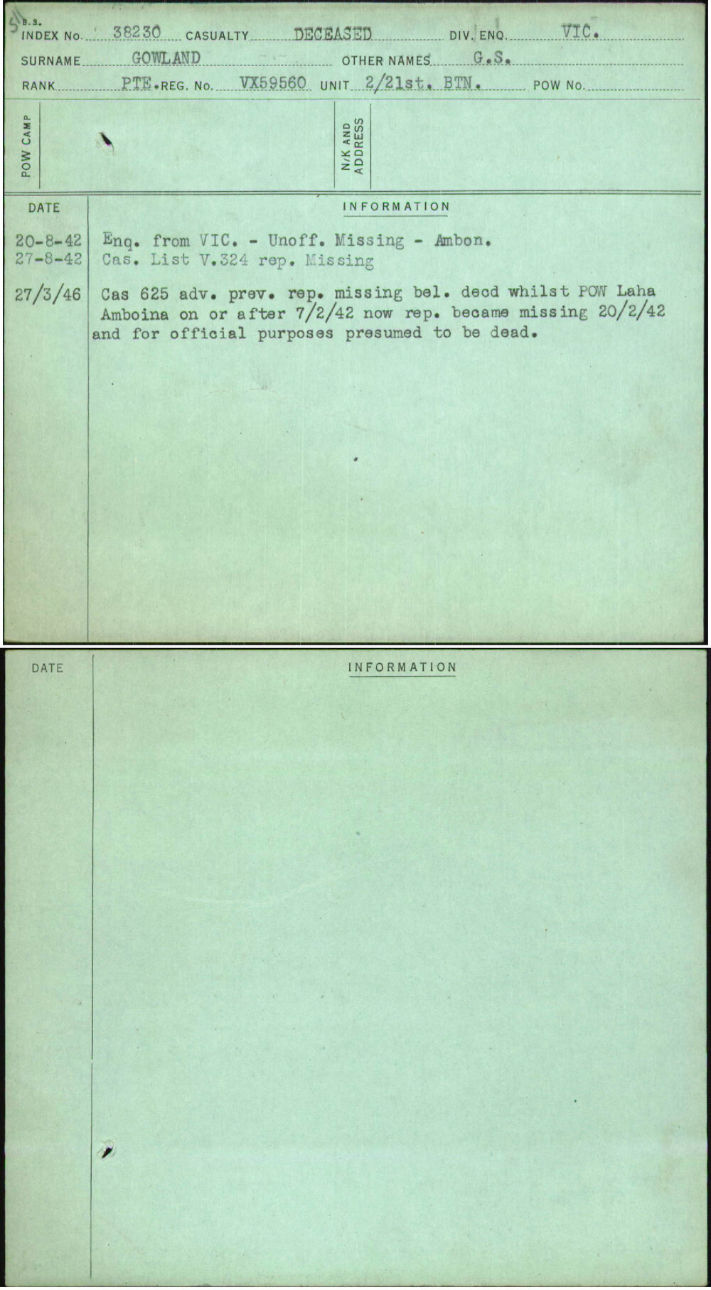 Gowland, G S, VX59560