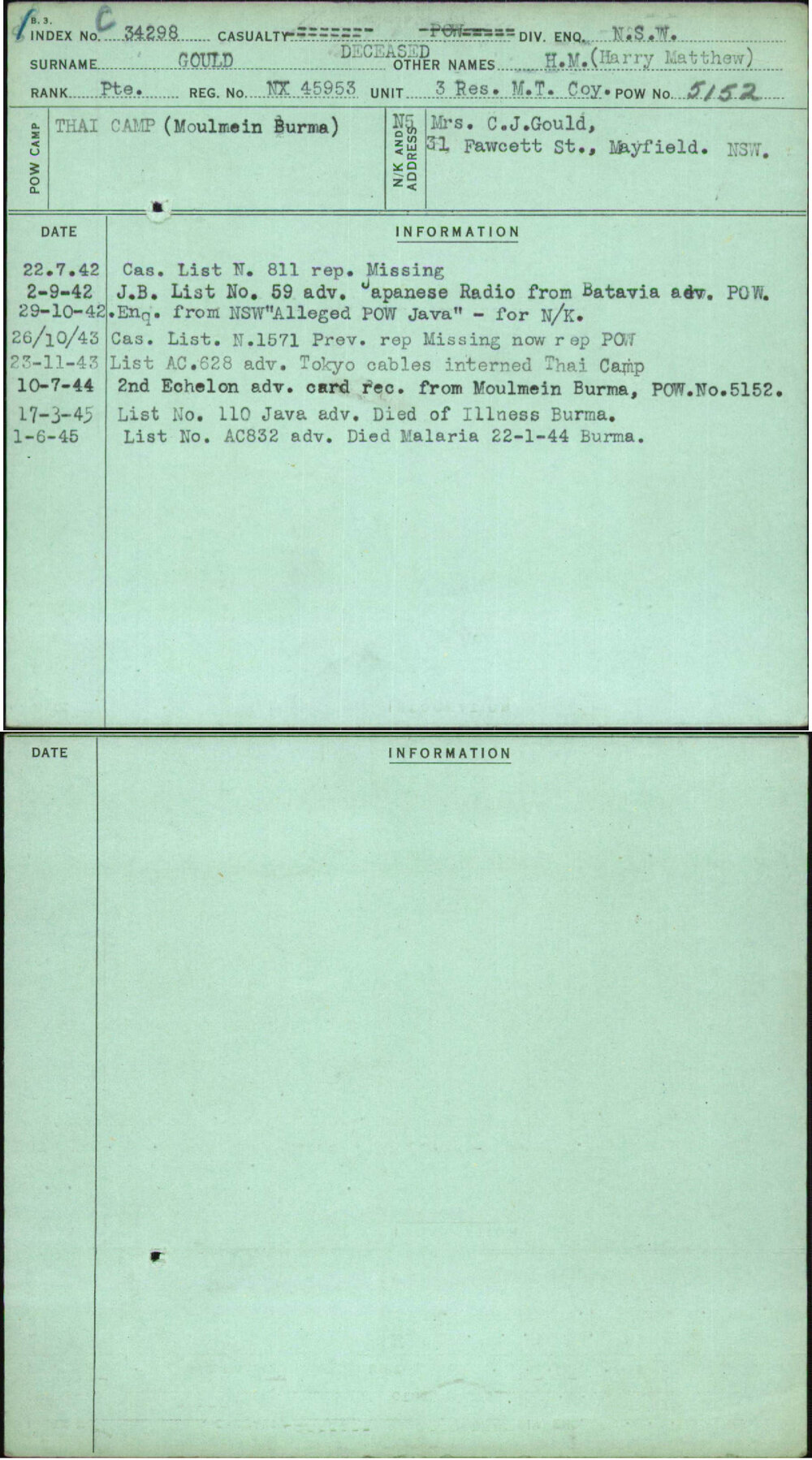 Gould Deceased, H M (Harry Matthew), NX45953