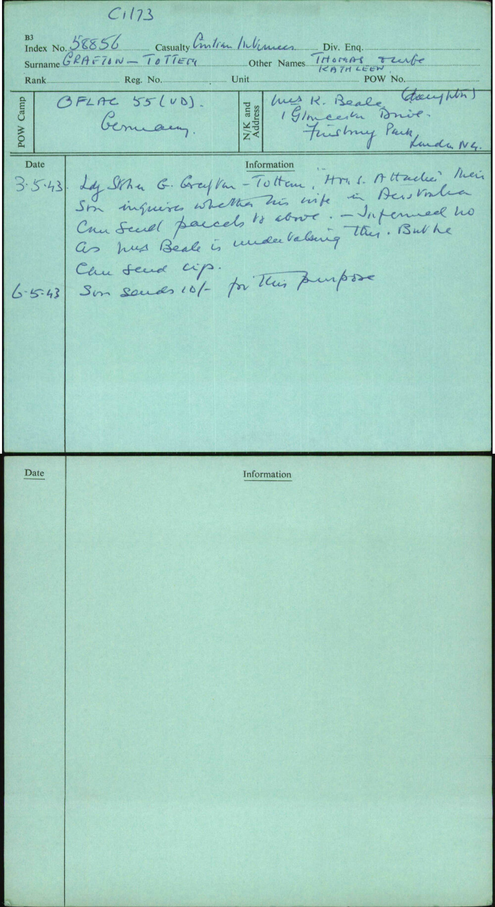 Grafton-Tottem, Thomas &amp; Wife Kathleen, [No Service Number]