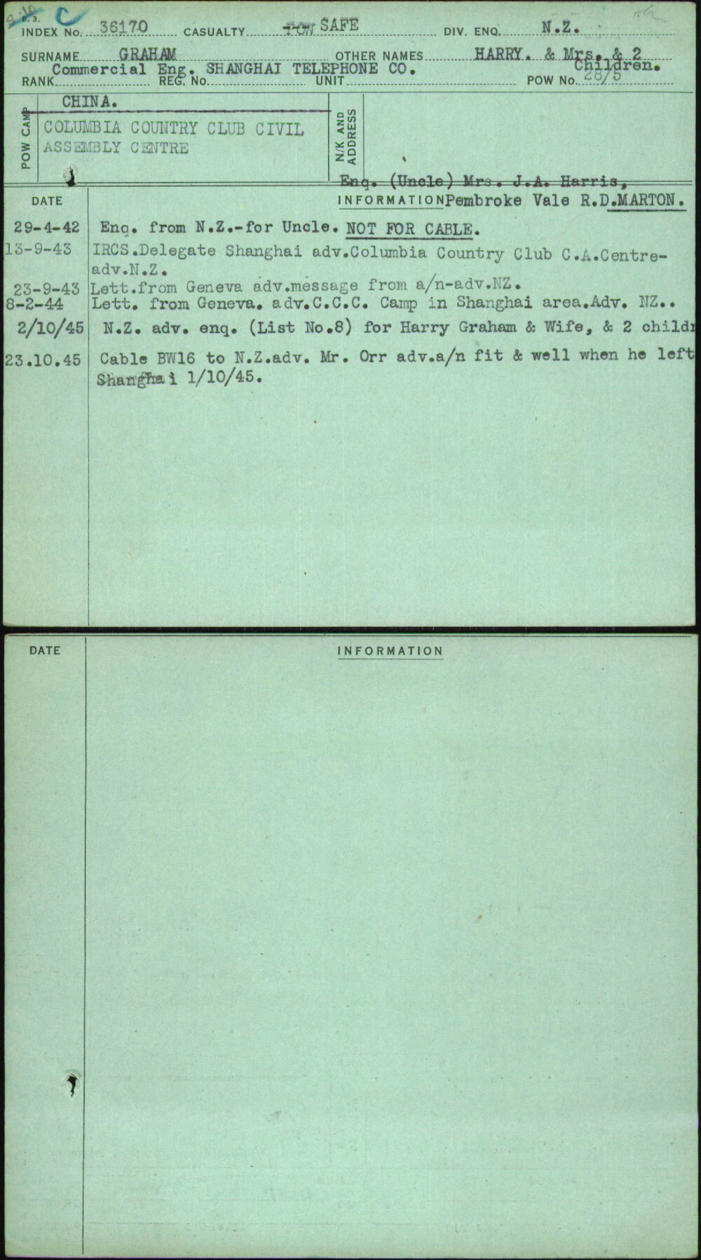 Graham, Harry &amp; Mrs &amp; 2 Children, [No Service Number]