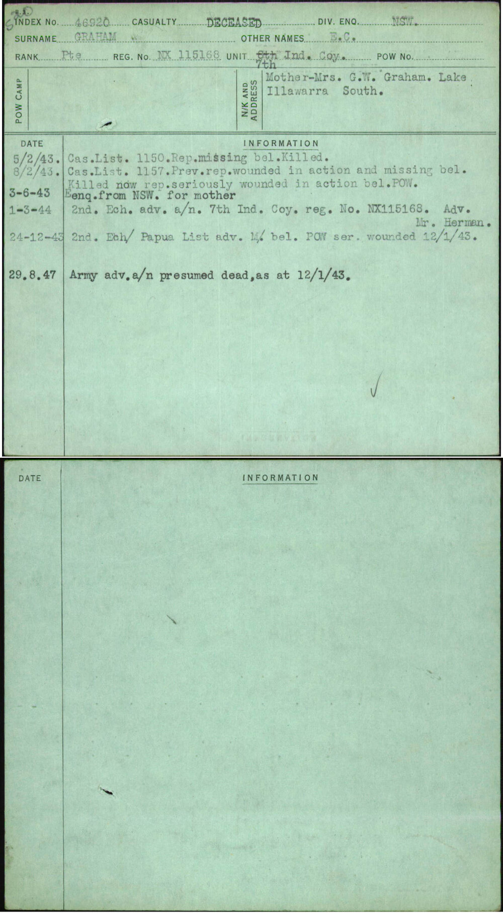 Graham, E C, NX115168