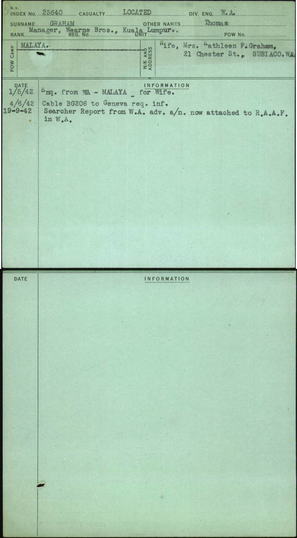 Graham, Thomas, [No Service Number]