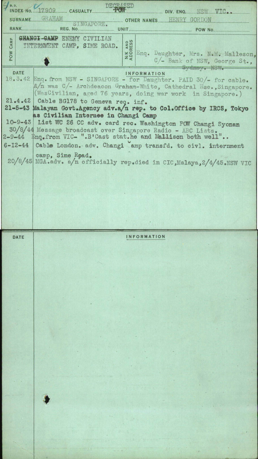 Graham, Henry Gordon, Singapore